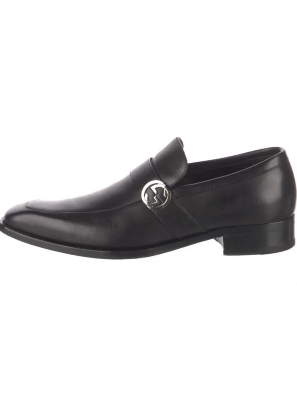 Gucci Men's Black Leather Dress Loafers Slip-On Logo Square Toe Size 10D